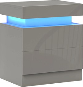 HOMCOM Mesa de Cabeceira com Luz LED Painel de Alto Brilho 2 Gavetas e Controlo Remoto para Dormitório 45x35x52 cm Cinzento | Aosom Portugal