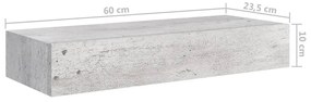 Prateleiras parede c/ gavetas 2pcs MDF 60x23,5x10 cm cinza cim.