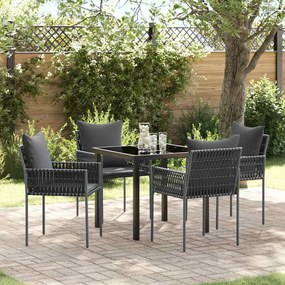 vidaXL Conjunto de Jantar de Jardim 5 Peças com Almofadas e Cadeiras de Poli Ratan Preto