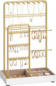 Armazenamento de joias, porta-joias, armação metálica 11,5 x 19,6 x 30,8 cm dourado