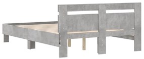 Estrutura cama cabeceira e luzes LED 120x190cm cinzento cimento