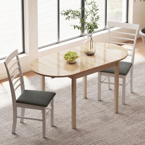 Mesa de jantar dobrável oval em madeira maciça 140 x 70 x 75 cm, com 2 abas (CADEIRAS NÃO INCLUIDAS), que ocupa pouco espaço, Cor: natural