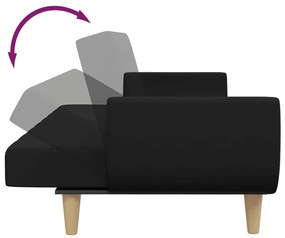 Sofá-cama de 2 lugares com apoio de pés tecido preto