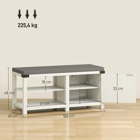 Banco Sapateira Rústico Organizador de Sapatos com Compartimentos para 7 Pares de Sapatos 100x40x48 cm Branco e Cinza