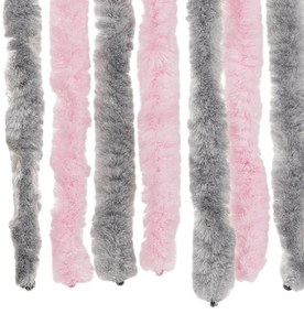 Cortina anti-insetos 100x220 cm chenille cinza-prateado e rosa