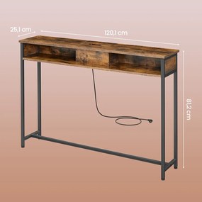 Mesa consola estreita 25 x 120 x 81 cm com tomadas com 2 compartimentos castanho vintage-preto