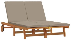 Chaise-longue dupla vidaXL com rodas e almofada de madeira maciça de a
