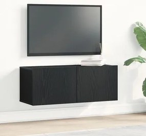 Armários de parede para TV (Conjunto de 2) - Carvalho Preto, 80x30x30