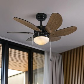 Ventilador de teto preto com impressão de madeira 80cm com cordão - Fresh