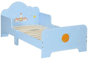 ZONEKIZ Cama para Crianças de 3-6 Anos 143x74x59cm Cama Infantil de Madeira com Barreiras de Proteção Azul