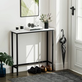Mesa Consola Moderna Consola Estreita com Superfície com Efeito Mármore e Estrutura de Metal 75x24x76 cm Branco e Preto