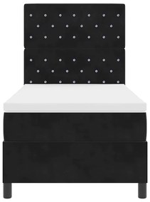 Cama Box Spring com Colchão e LED Preta 90x190 cm Veludo