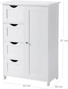 Armário de casa de banho estreito com 4 gavetas 30 x 55 x 82 cm Branco