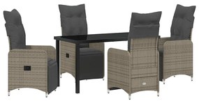 Conjunto de Jantar de Jardim 5 Peças com Almofadas em Rattan Sintético
