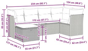 6 pcs conjunto de sofás p/ jardim com almofadões vime PE bege