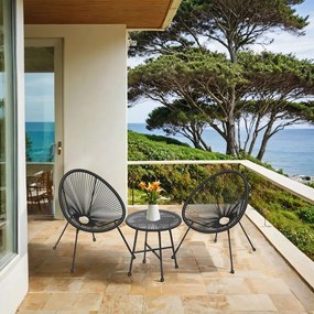 Conjunto de 3 móveis de varanda ou jardim acapulco com 2 cadeiras e uma mesa Preto