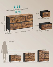 Cómoda com 5 gavetas em tecido 30 x 98,8 x 52,2 cm castanho vintage-Preto