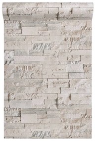 Papel parede 3D c/ aspeto de pedra não-tecido cinzento e bege