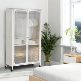 Armário guarda roupa de metal com haste suspensa e prateleira ajustável organizador de roupas para quarto 80,5 x 36,5 x 147 cm branco