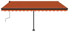 Toldo retrátil manual c/ luzes LED 400x350cm laranja e castanho