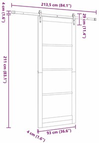 Porta Deslizante vidaXL com Conjunto de Ferragens 'ORKDAL'93x232 cm