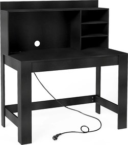 Secretária de computador 108 x 60 x 125 cm com estante com tomadas e orifício para cabos Preta