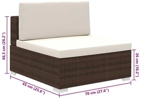 8 pcs conjunto lounge jardim c/ almofadões vime PE castanho