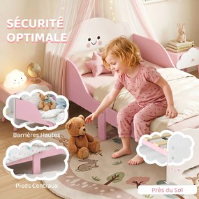 Cama infantil 70 x 140 cm, cama infantil com barreira de segurança e base de ripas de madeira, cor-de-rosa (colchão não incluído)