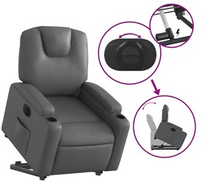 Poltrona reclinável elevatória elétrica couro artif. cinzento