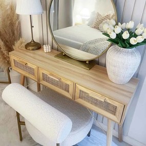 Mesa consola 105x30x75 cm pinho maciço e vime natural castanho