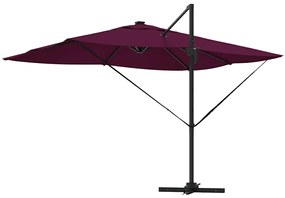 Parasol Cantilever Roma com LEDs Vermelho Bordeaux, 352 x 251 x 265 cm