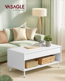 Mesa de centro 50 x 100 x 45/58,5 cm com tampo ajustável e compartimento oculto, branca