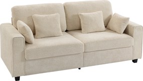 HOMCOM Sofá bege de 3 lugares com revestimento em veludo Raindrop, assento profundo, almofadas com molas, apoios de braço largos e 4 almofadas | Aosom Portugal