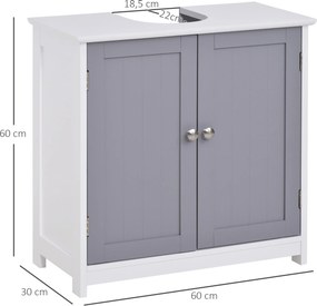 Móvel de casa de banho para lavatório (NÃO INCLUIDO) 60 x 30 x 60 cm a de 2 portas com prateleira cinza-branca