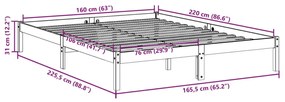 Cama extra longa sem colchão 160x220 cm pinho maciço branco