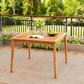Mesa de jantar jardim exterior para 4 pessoas quadrada 100 cm com orifício para guarda-sol de 5 cm Natural