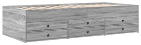 Sofá-cama com gavetas sem colchão 75x190 cm cinzento sonoma