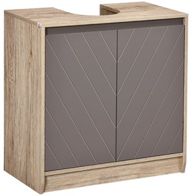 HOMCOM Móvel para Lavatório Casa de Banho com Porta Dupla e Prateleira Ajustável Carga 50kg 60x30x59,8 cm Carvalho e Cinza | Aosom Portugal