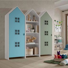 Conjunto 2 armarios Guarda Roupa infantil + estante infantil coleção CASAMI Azul e Verde