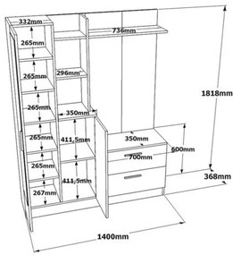Cabideiro DD5 – Branco – 140x181,8x36,8 cm