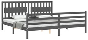 Estrutura de cama com cabeceira 200x200 cm madeira maciça cinza