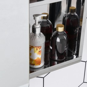 kleankin Armário de Casa de Banho com Espelho Móvel Auxiliar de Parede com Porta de Correr e 3 Prateleiras de Armazenamento para Sala de Estar Cozinha Dormitório 46x12x66cm Prata