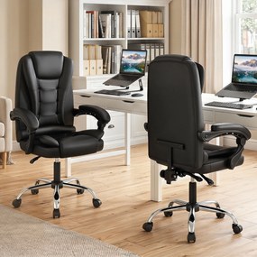 Cadeira de Escritório Executiva, 66 x 59-98 x 108-118 cm, Ajustável e Reclinável, Preto