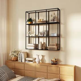 Prateleira de parede industrial com 9 compartimentos 87,5 x 18 x 100 cm, prateleira modular em metal para objetos de coleção, preta