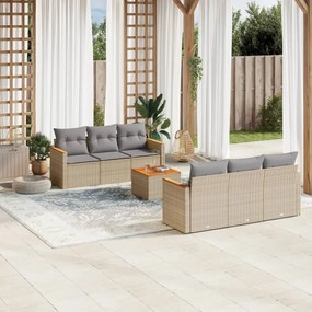 7 pcs conj. sofás jardim c/ almofadões vime PE bege misturado