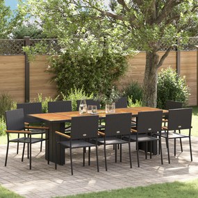 Conjunto de Jantar para Jardim de 11 Peças VidaXL Preto em Rattan