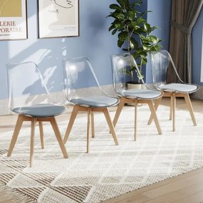Conjunto de 4 cadeiras de jantar (MESA NÃO INCLUIDA) modernas sem braços com encosto Pernas em madeira de faia Almofada macia cinzenta e cadeiras tran