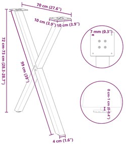 Pernas p/ mesa de jantar 2 pcs forma X 80x(72-73) cm aço branco