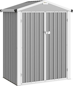 Abrigo de Jardim Exterior 1,1 m² 133x87x178 cm com 2 Portas de Correr Telhado Inclinado e Luvas Cinzento Prateado