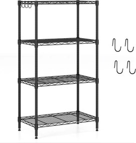 Estante metálica 59 x 34 x 108 cm ajustável de 4 níveis com grelha de arame com capacidade para 272 kg para casa, cozinha, garagem, escritório Preta
